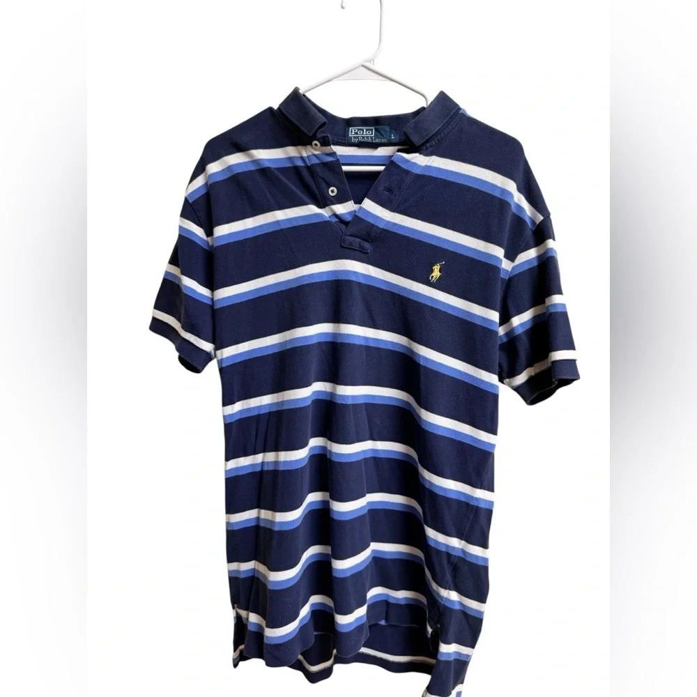 Polo Ralph Lauren Men’s Striped Polo Shirt Blue White Short Sleeve Size L Cotton